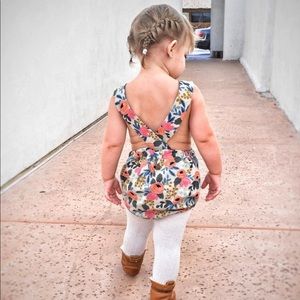 Handmade Linen Baby romper - Floral